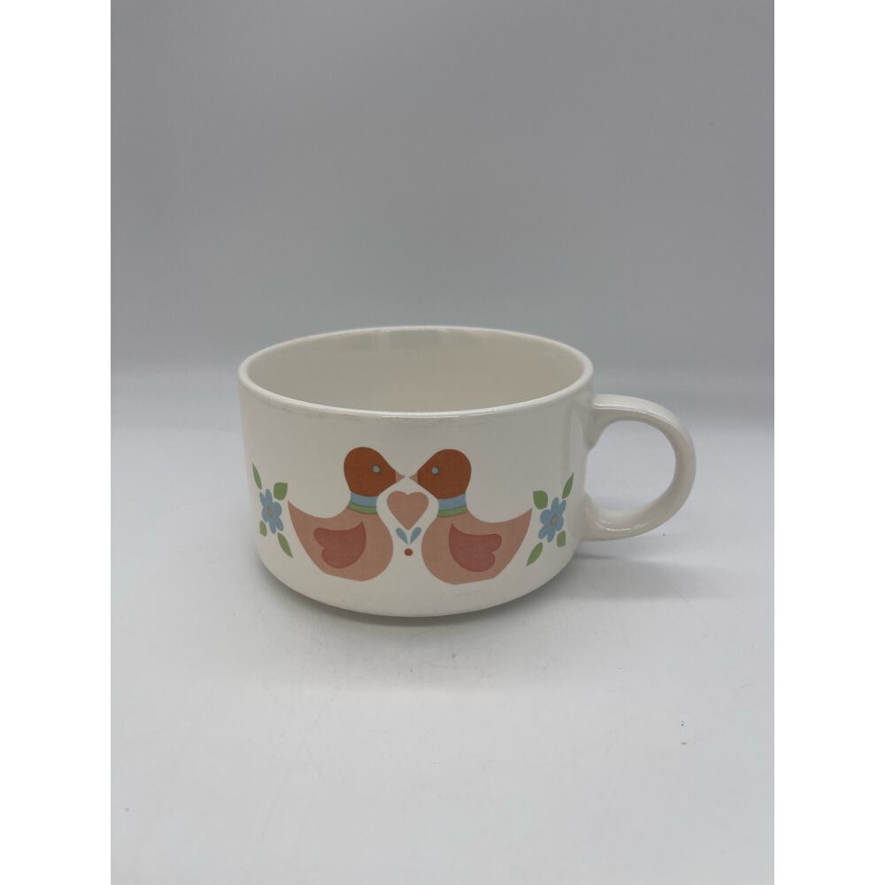 Vintage Interpur Pennsylvania Dutch Love Birds Large Ceramic Soup Mug